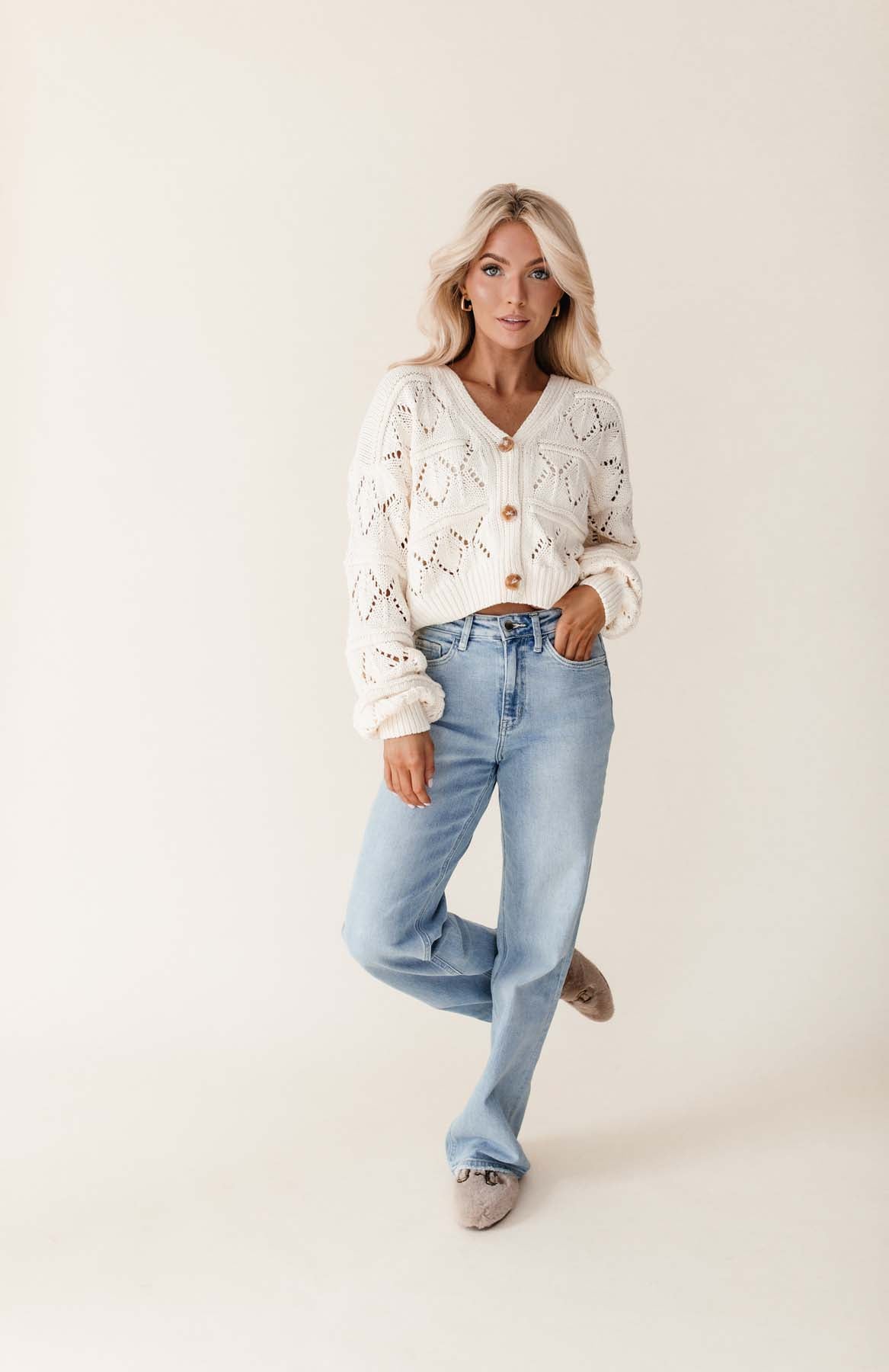 Leia Button Down Cardigan, alternate, color, cream