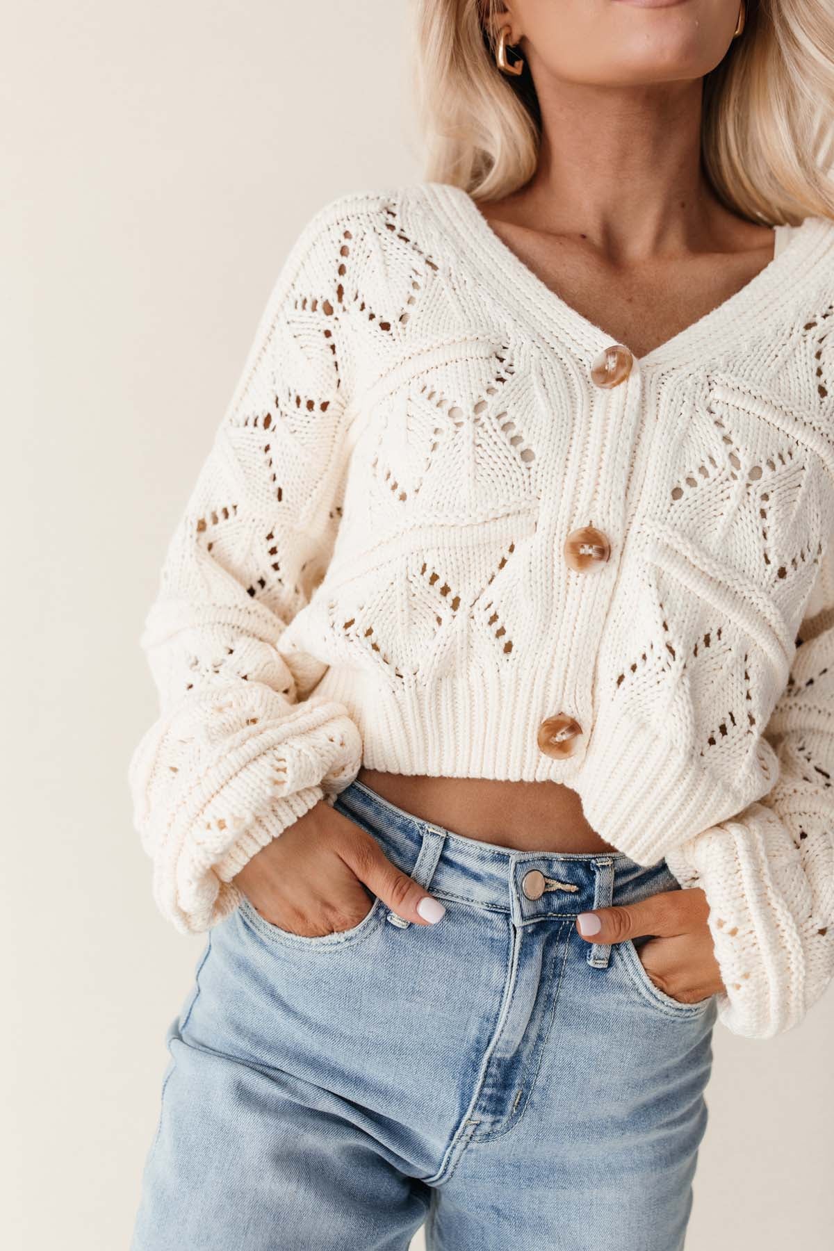 Leia Button Down Cardigan, alternate, color, cream