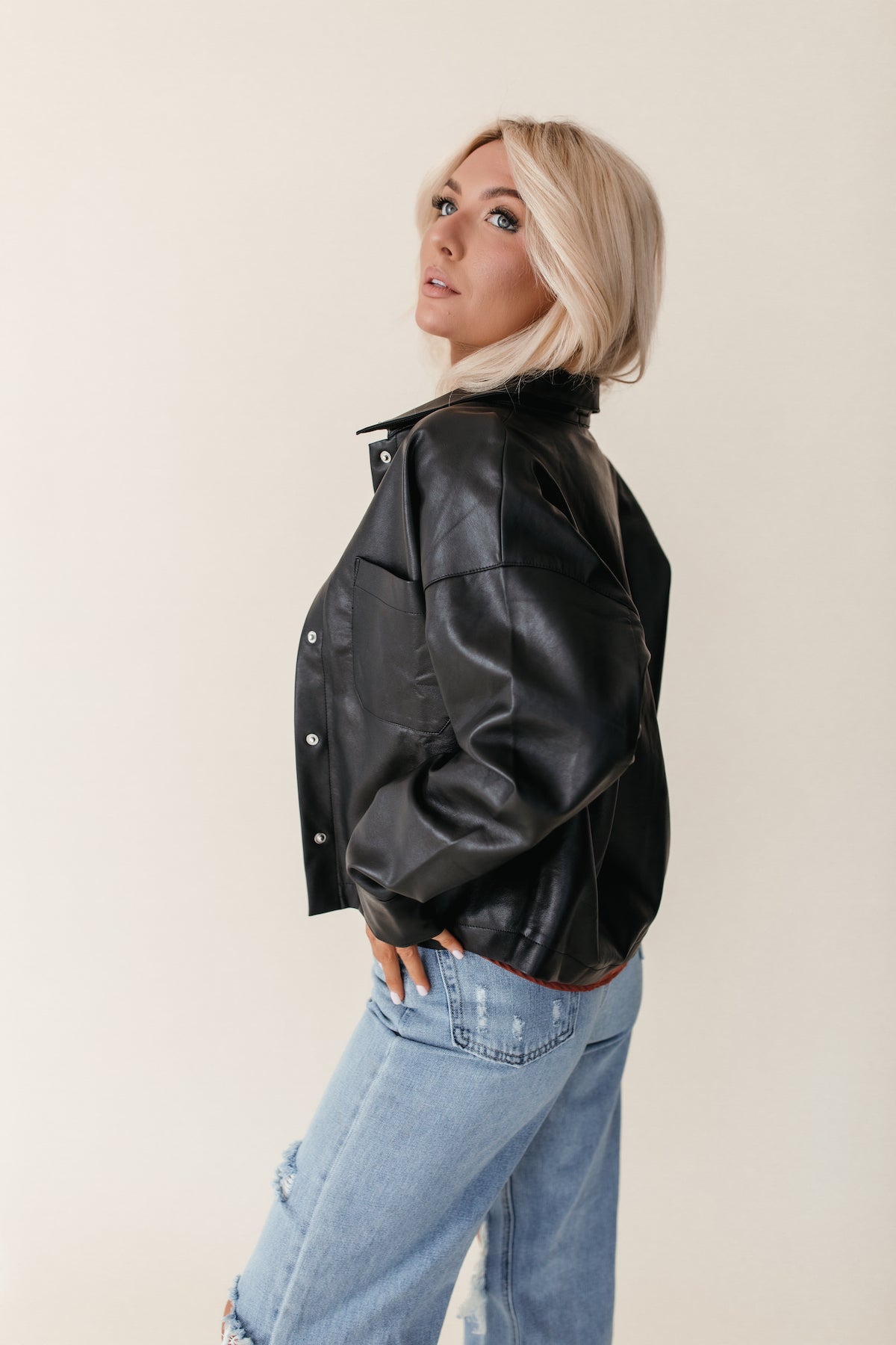 Faux Leather Jacket, alternate, color, black