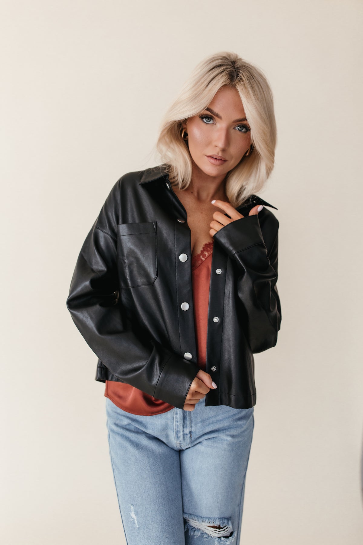 Faux Leather Jacket, alternate, color, black