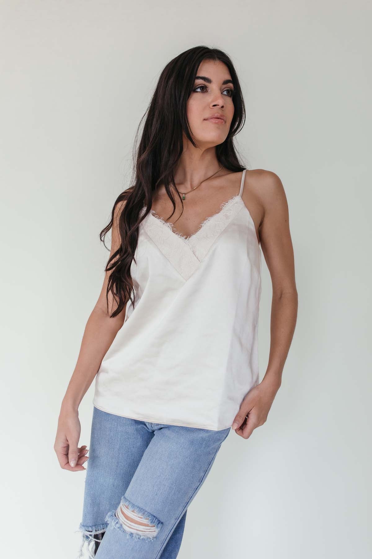 Shops satin tank with lace