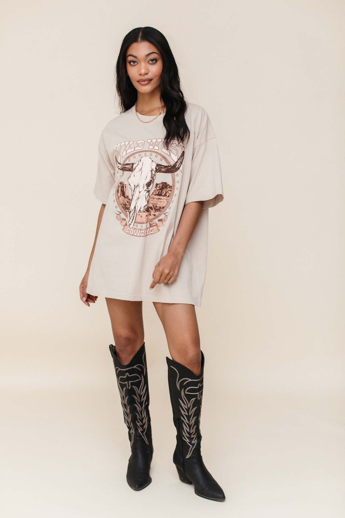 Lena Wild West Oversized Graphic Tee, alternate, color, beige