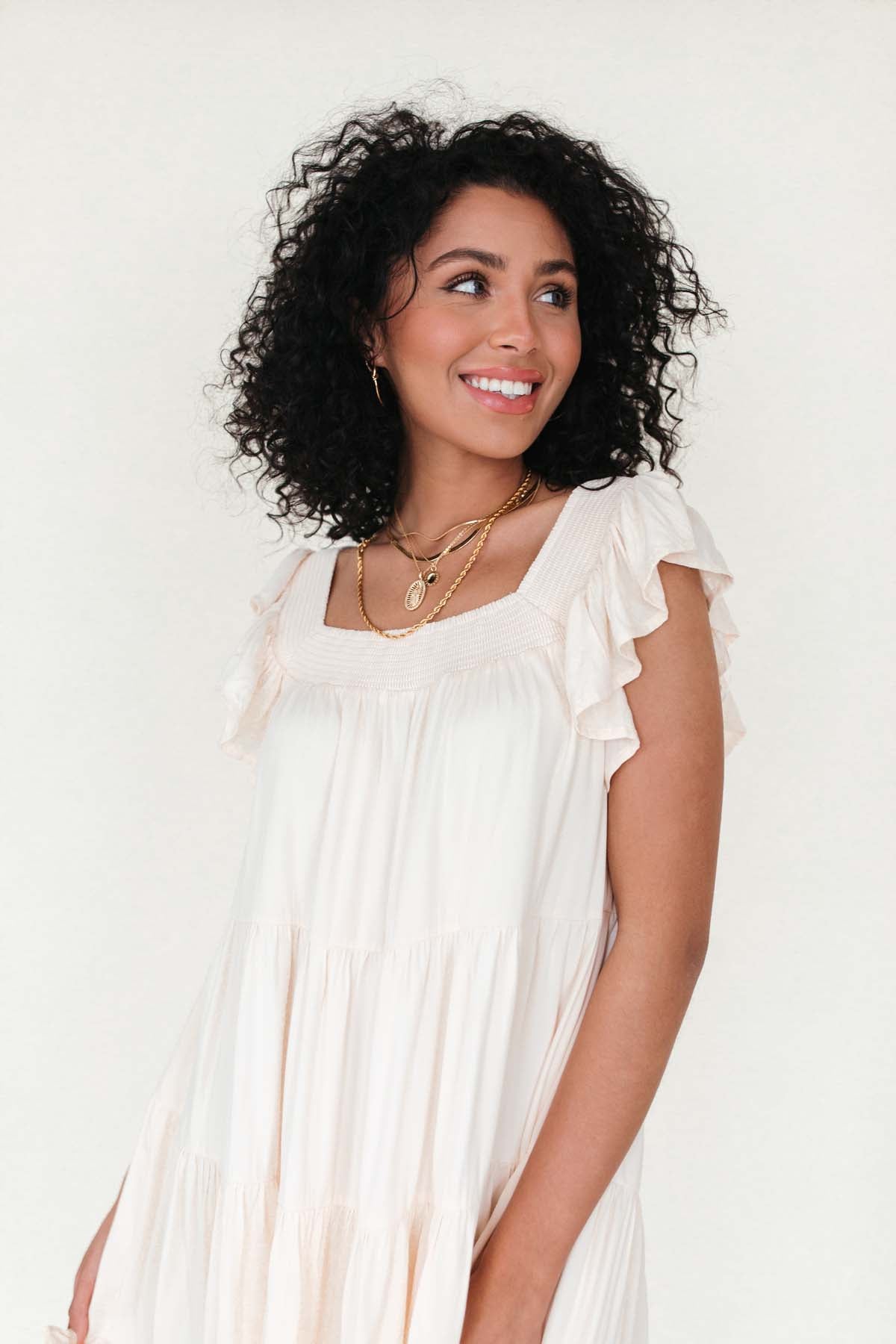 Kelly Smocked Tiered Dress, alternate, color, Ivory