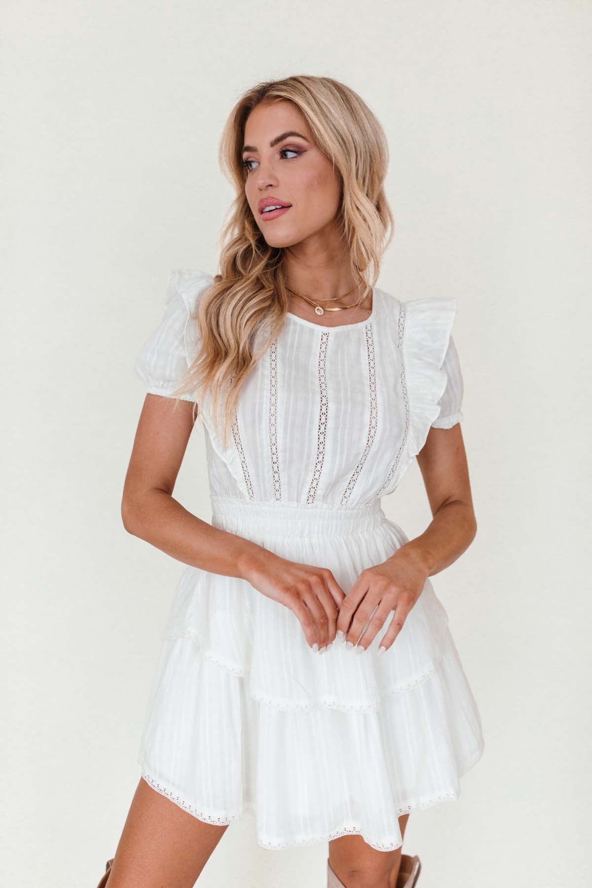 Britt Ruffle Dress, alternate, color, White