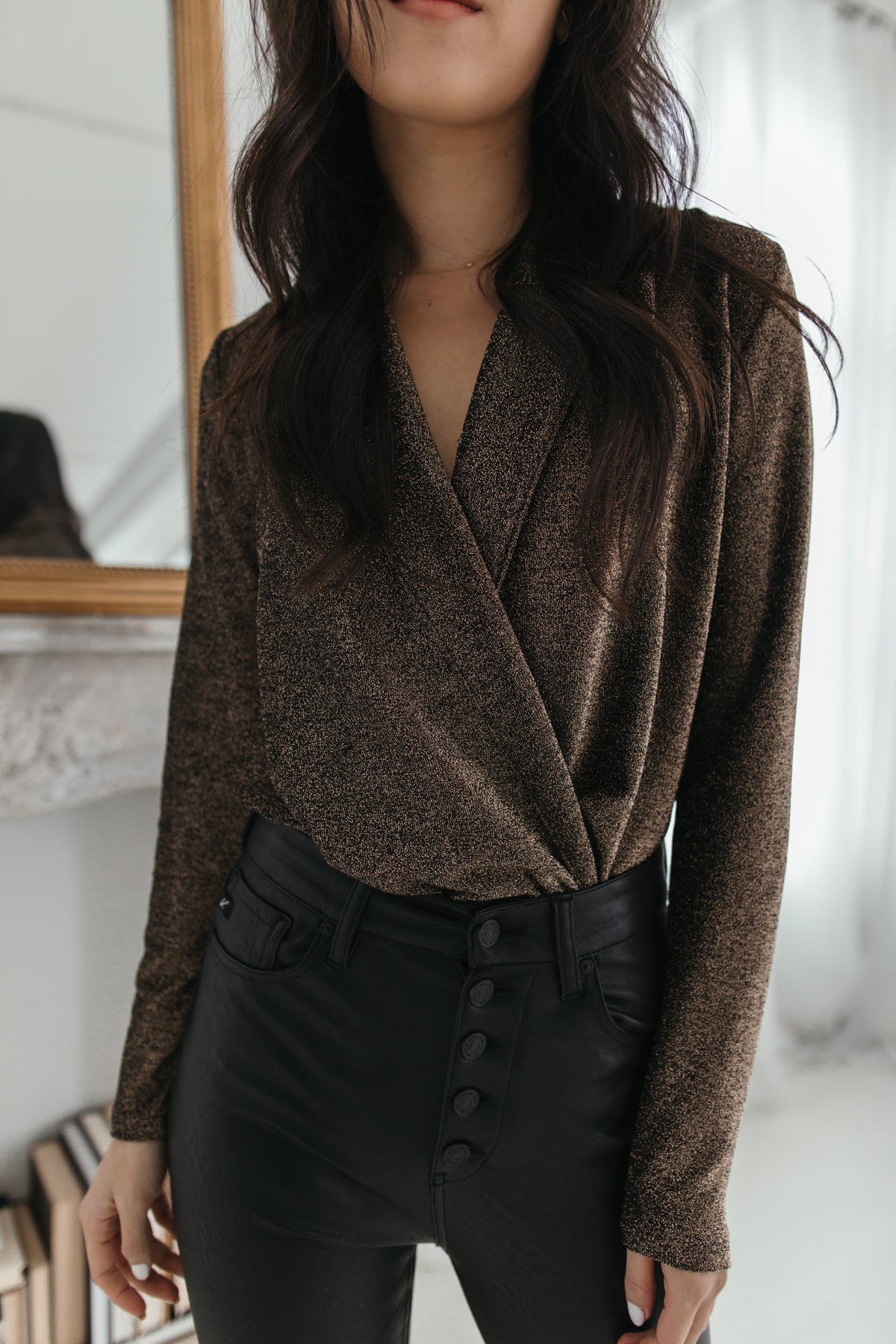Melody Bronze Wrap Bodysuit, Alternate, Color, Bronze