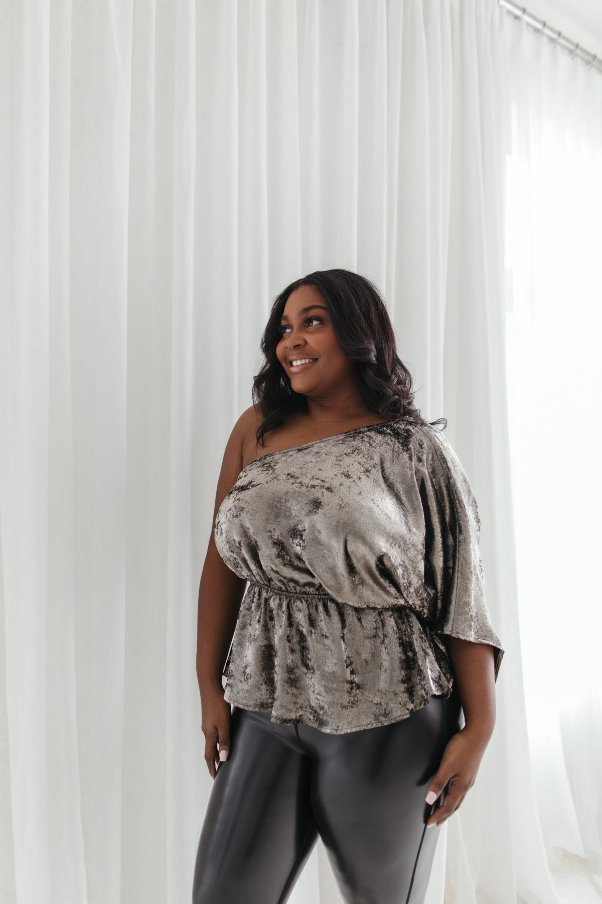 Ariana Metallic One Shoulder Blouse, alternate, color, Bronze