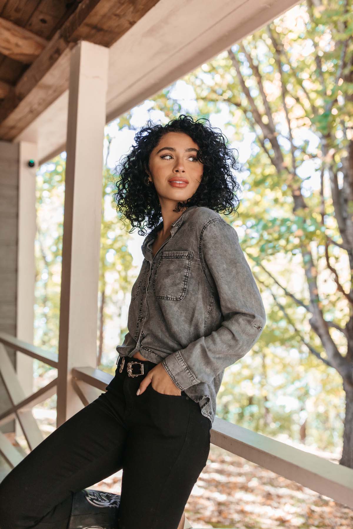 Camille Button Down, alternate, color, Dark denim