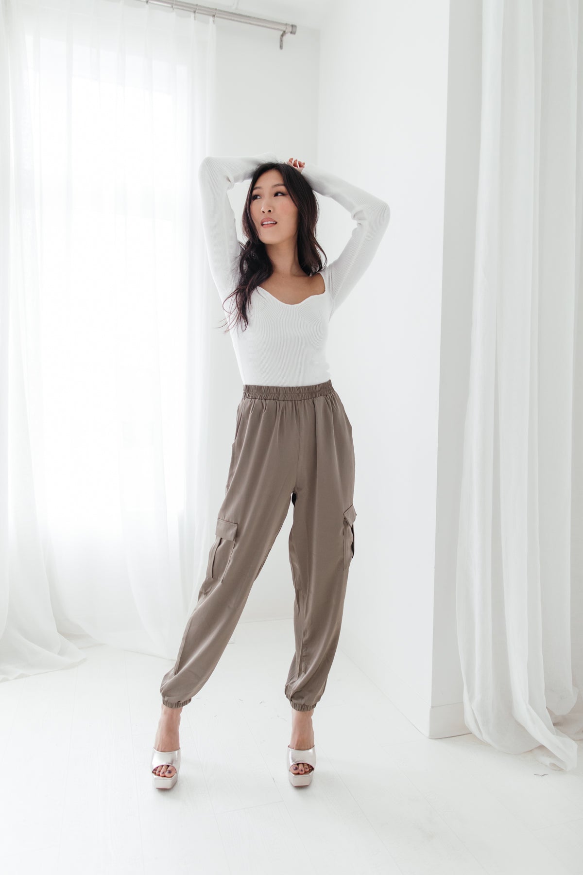 Adalyn Olive Satin Joggers, alternate, color, olive