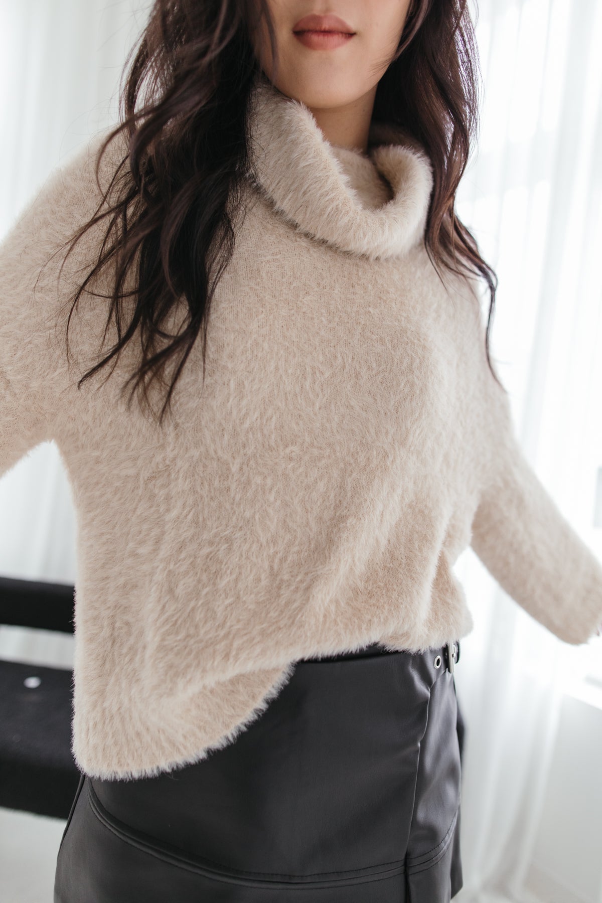 Reese Fuzzy Turtleneck Sweater, Alternate, color, Taupe