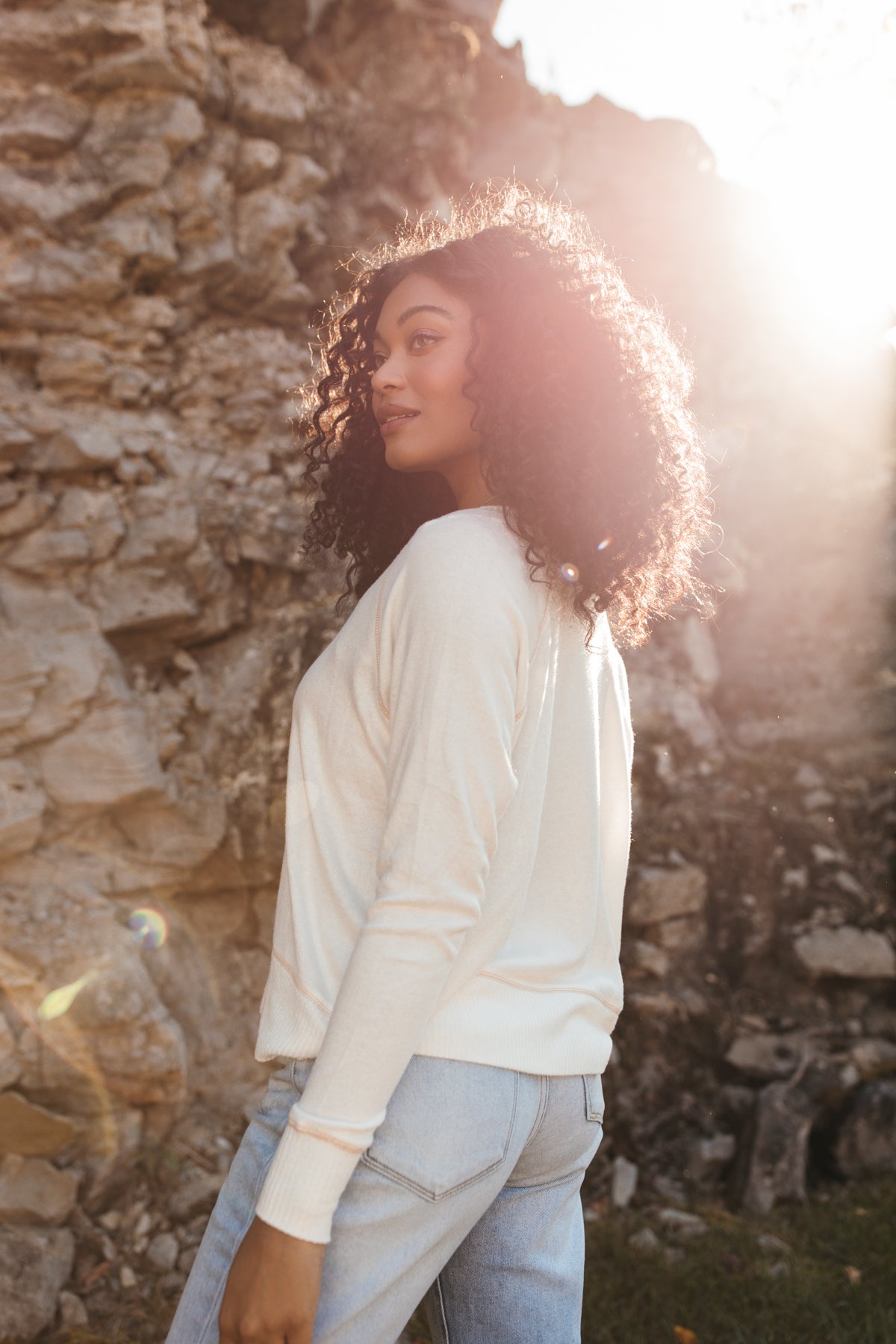 Frankie Ivory V Neck Lightweight Sweater, Alternate, Color, Ivory