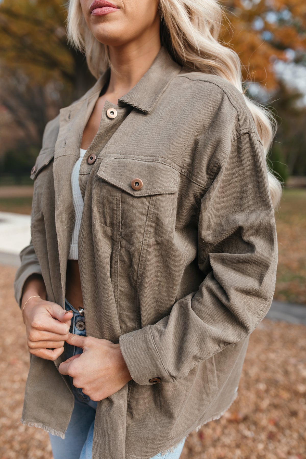 Corduroy Button Shacket, alternate, color, olive