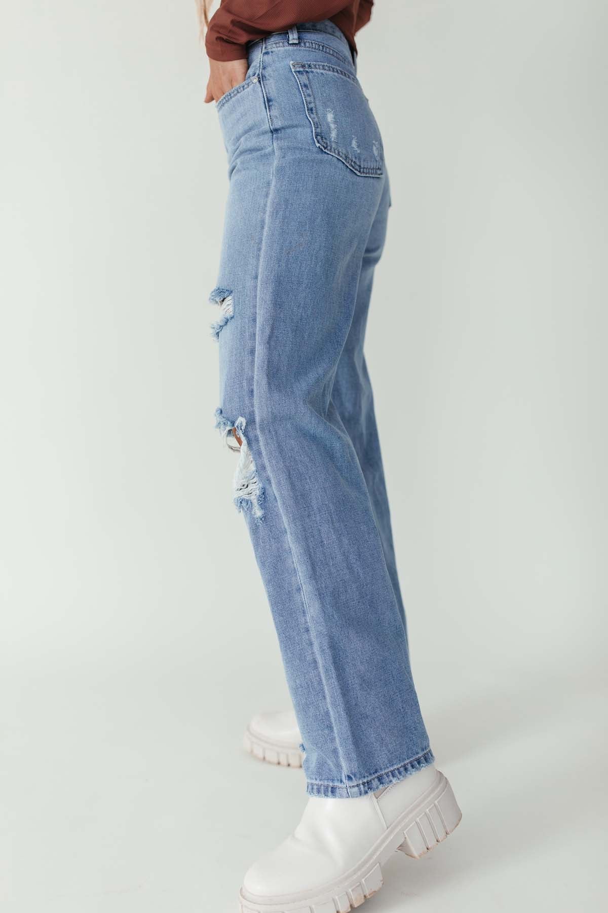 Catalina Distressed Straight Leg Jeans , alternate, color, light denim