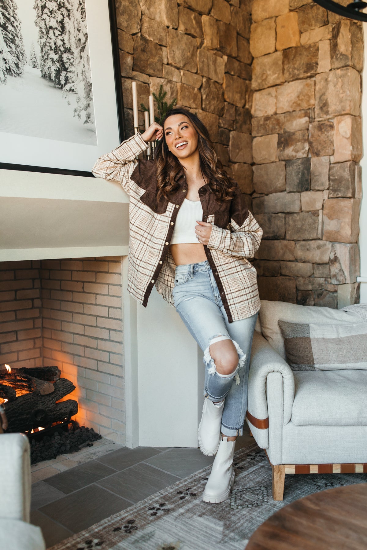 Corduroy and Plaid Shacket, alternate, color, Brown Plaid