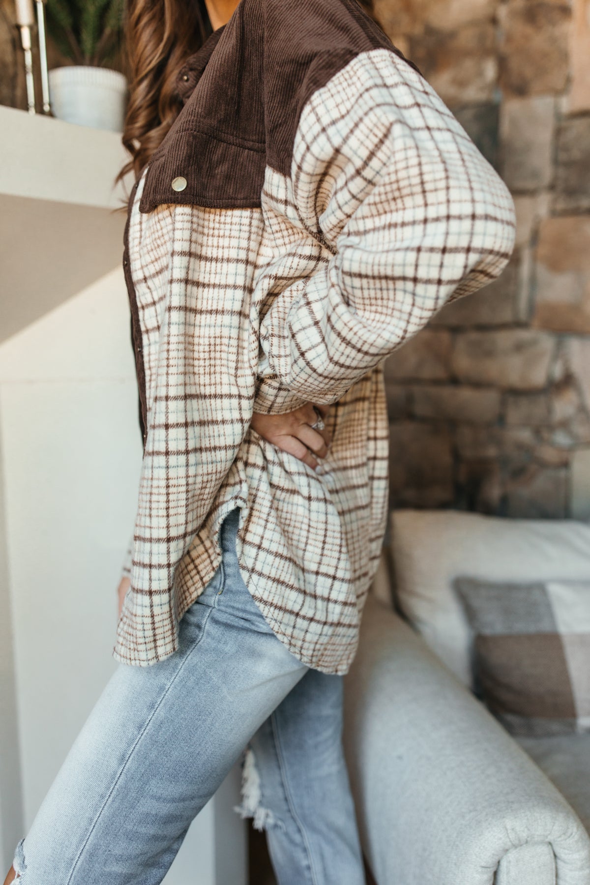 Corduroy and Plaid Shacket, alternate, color, Brown Plaid