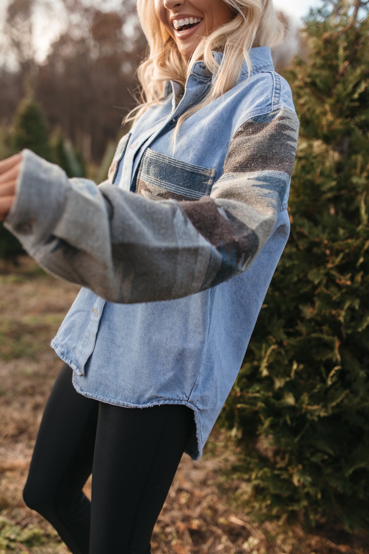 Madison Grey Aztec Denim Jacket, Alternate, Color, Denim