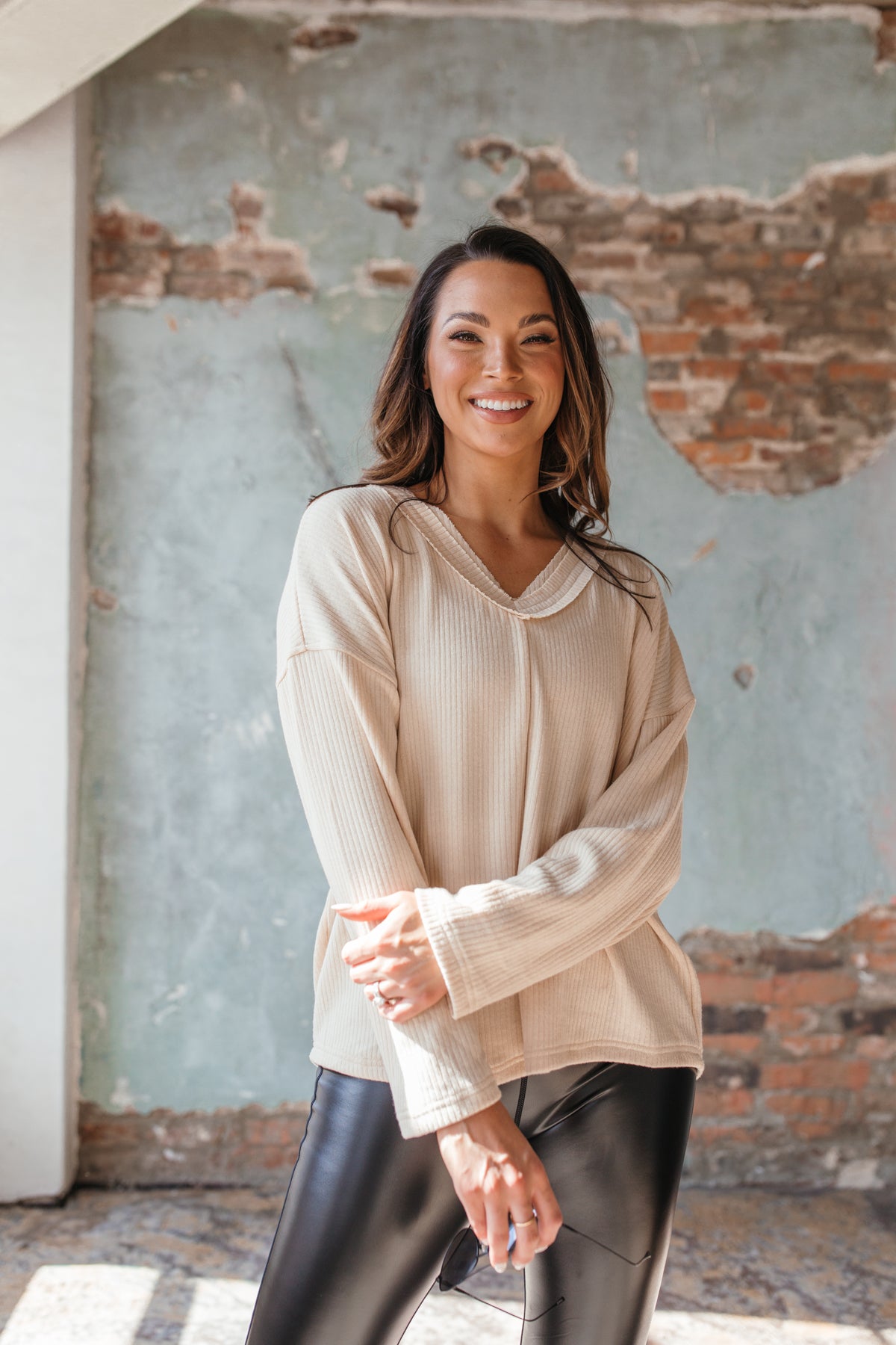 Molly Ribbed Thermal, Alternate, Color, Light Taupe