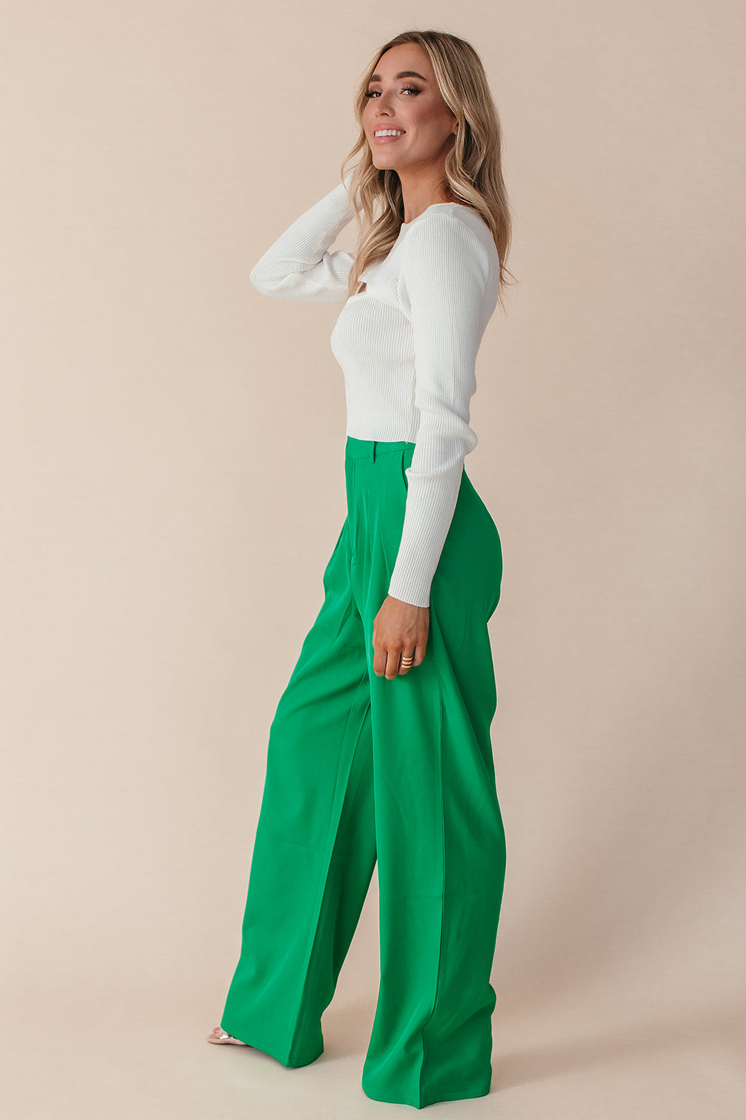 Kaia Pocketed Wide Leg Pants, alternate, color, kelly green