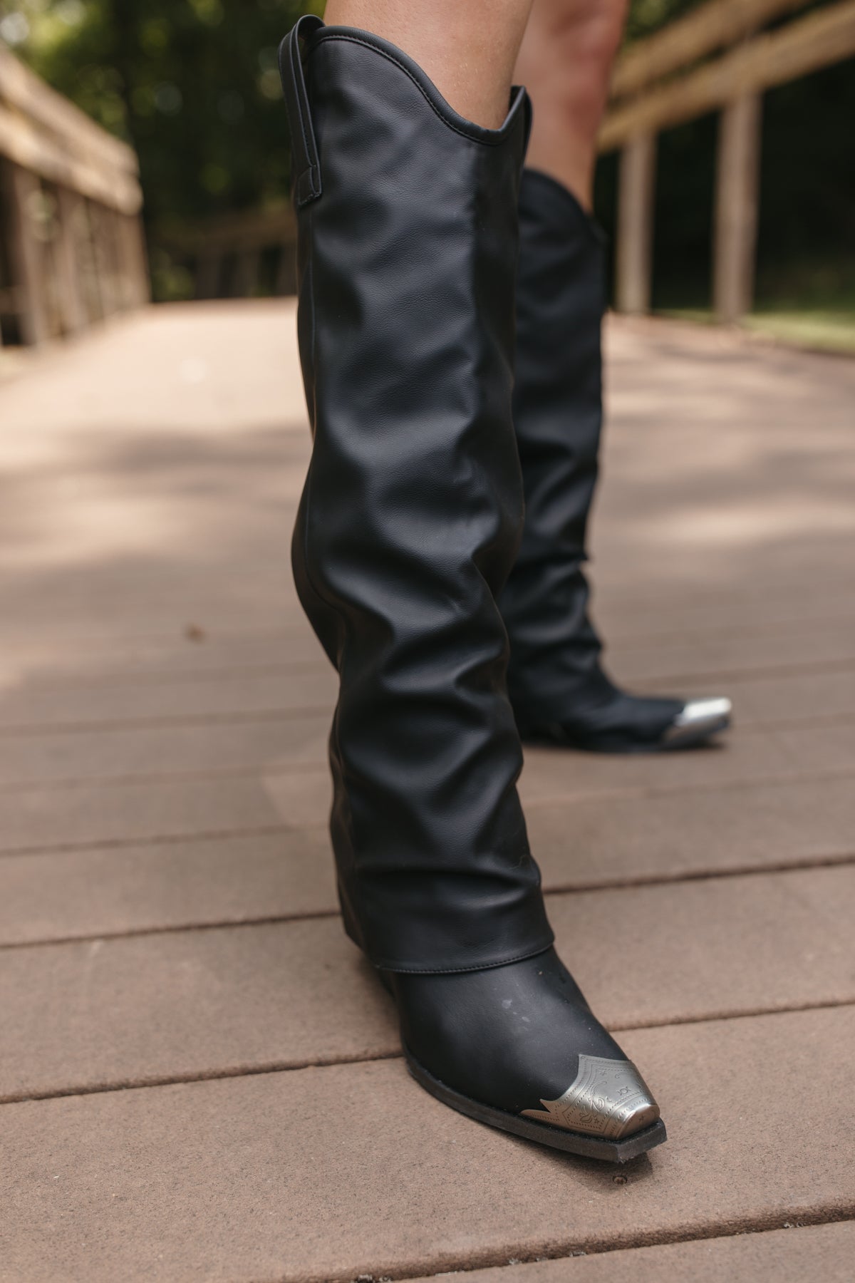 Foldover Black Steel Toe Boots, alternate, color, Black