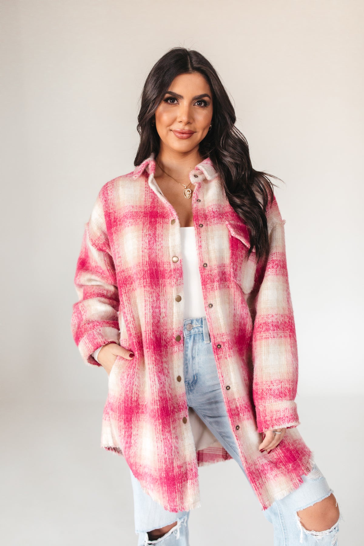 Danielle Plaid Coat, alternate, color, Pink Plaid