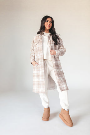 Selena Plaid Button Down Coat, alternate, color, Ivory Plaid