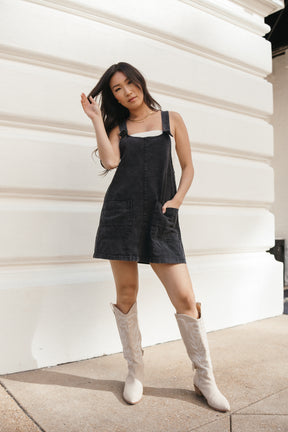 Cruz Overall Dress, Alternate, Color, Washed Black Denim