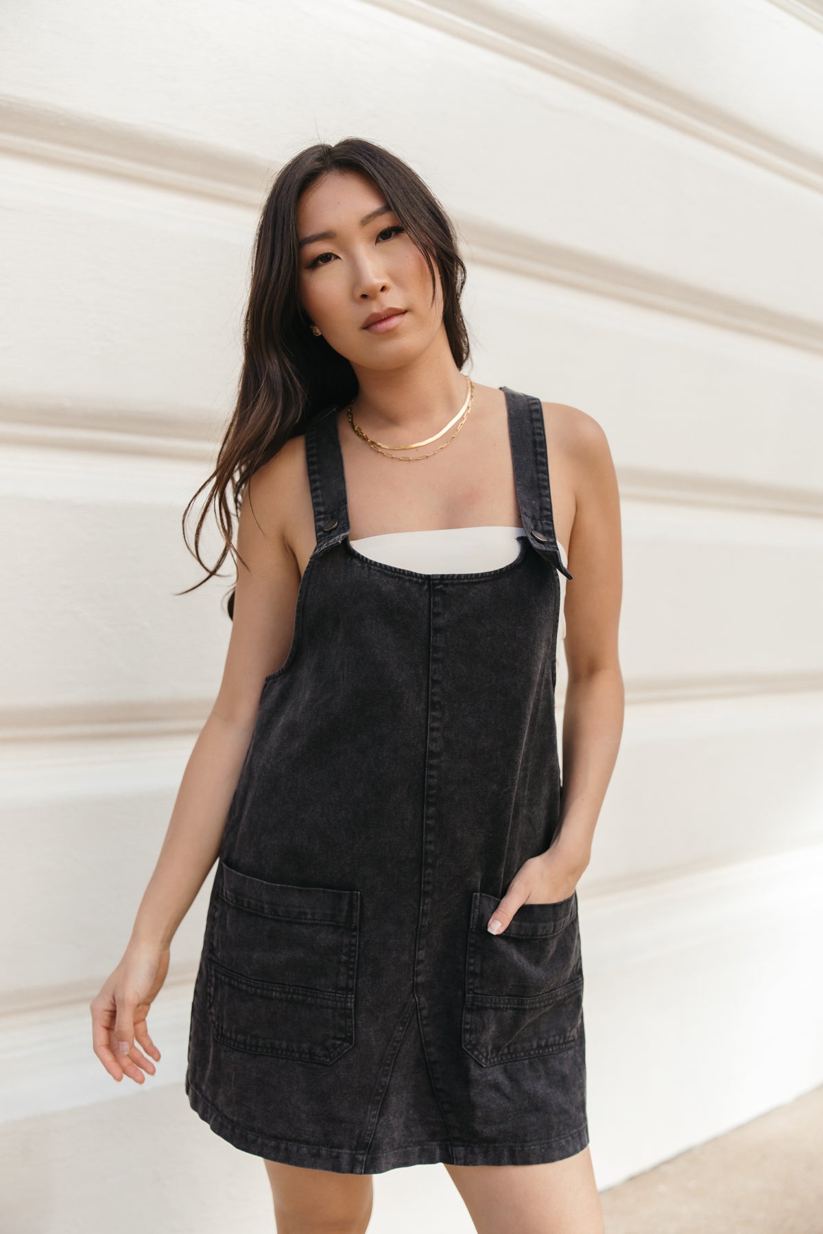 Cruz Overall Dress, Alternate, Color, Washed Black Denim