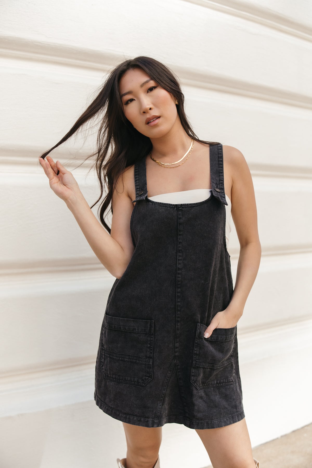 Cruz Overall Dress, Alternate, Color, Washed Black Denim