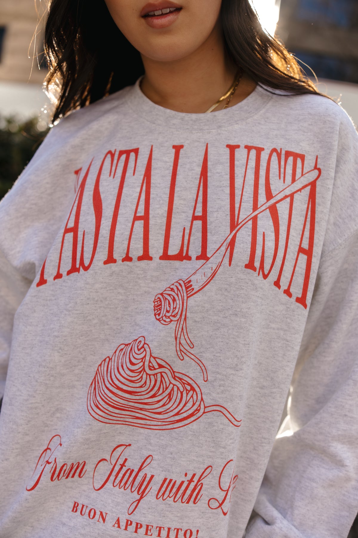 Pasta La Vista Sweatshirt, Alternate, Color, Light Heather Grey