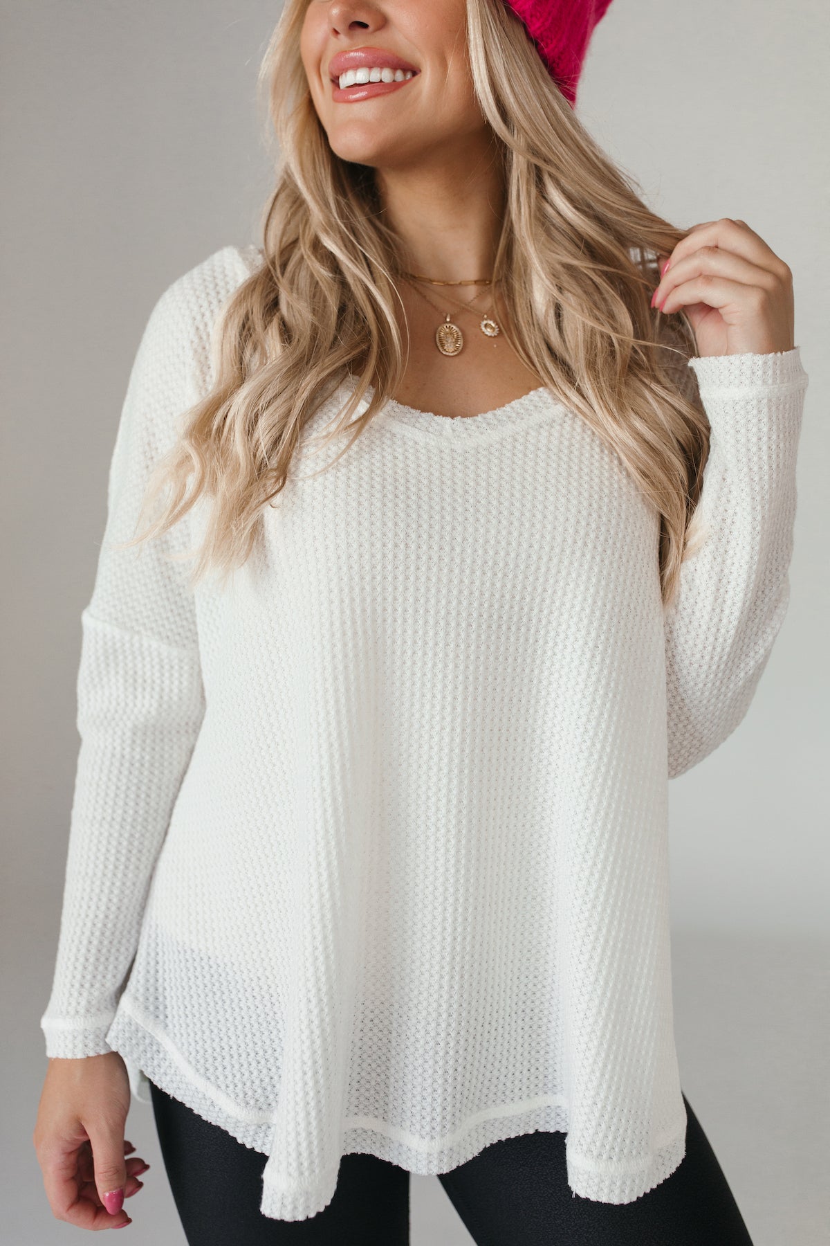 White Waffle Knit Top, alternate, color, White