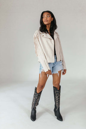 Scottie Suede Moto Fringe Jacket,alternate,color,Cream