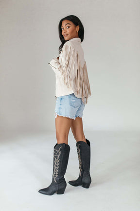 Scottie Suede Moto Fringe Jacket,alternate,color,Cream