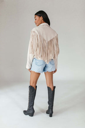 Scottie Suede Moto Fringe Jacket,alternate,color,Cream