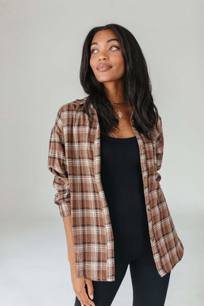 Eleanor Chocolate Button Down Plaid, alternate, color, Chocolate