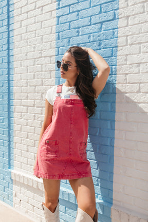 Cora Overall Dress, alternate, color, Red