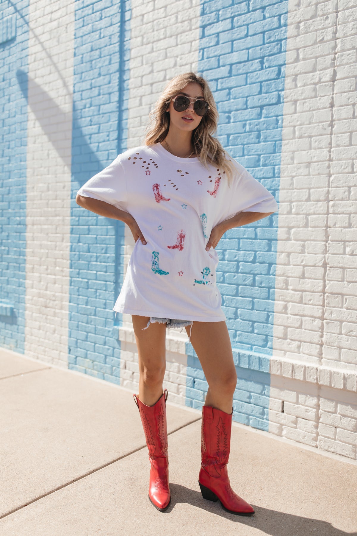 Cowboy Boots Distressed Tee, alternate, color, White