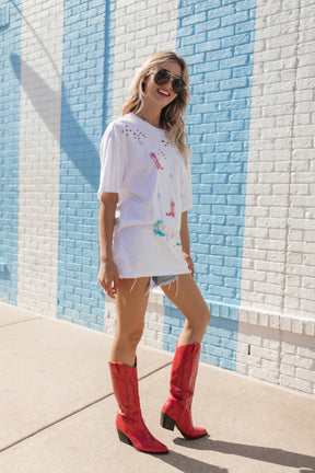 Cowboy Boots Distressed Tee, alternate, color, White
