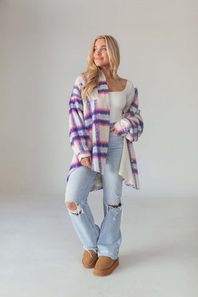 Mckenzie Blue Plaid Coat, alternate, color, Blue