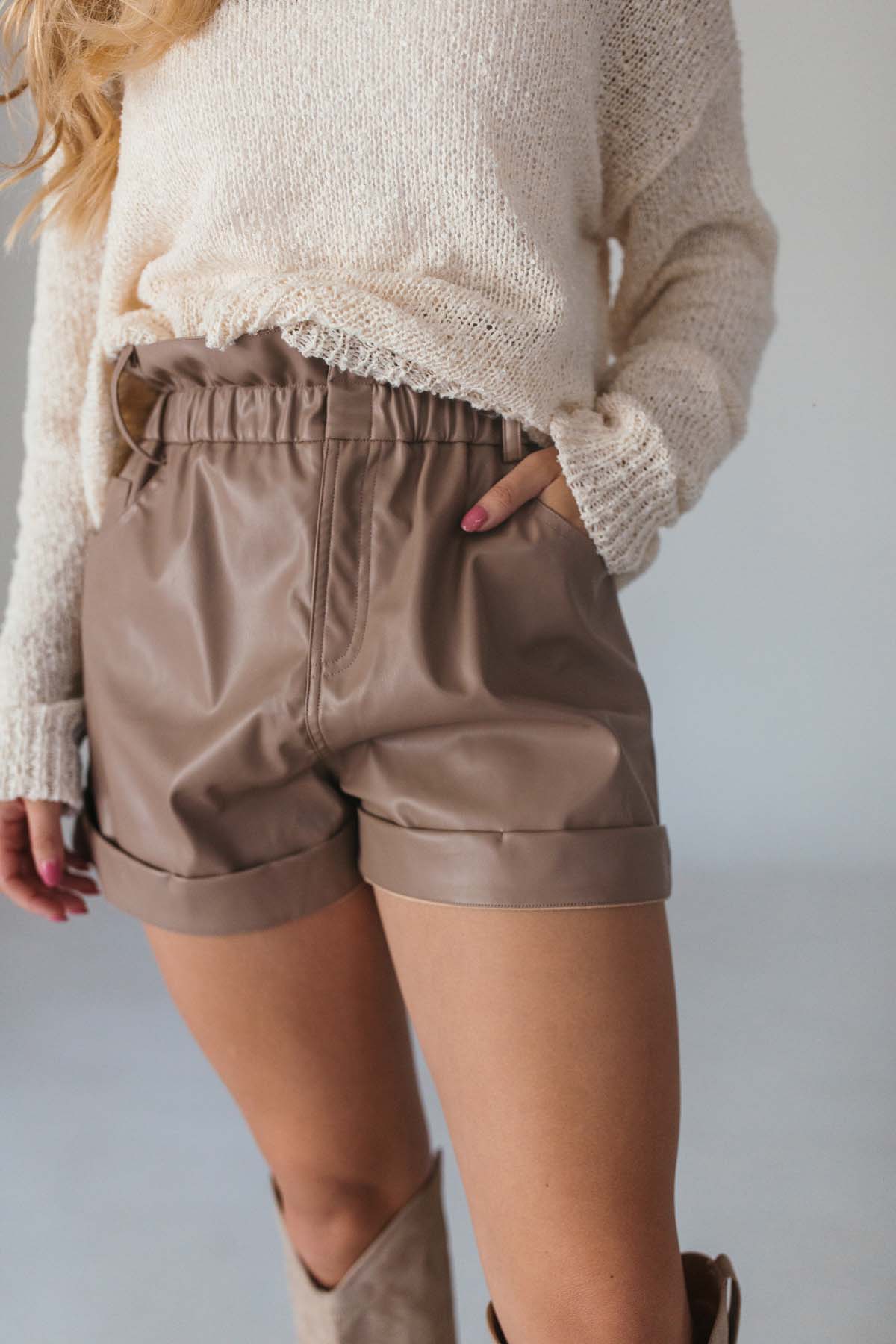 Taupe Faux Leather Shorts, Alternate, Color, Taupe