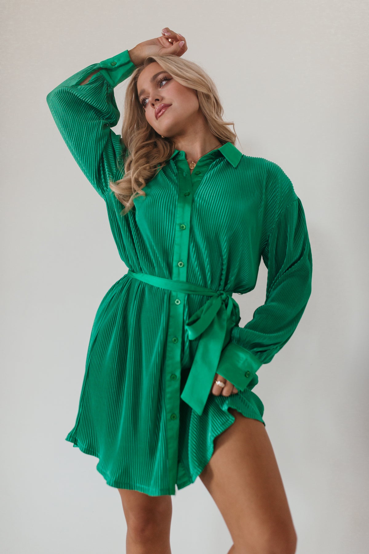 Camille Plisse Dress, alternate, color, Green