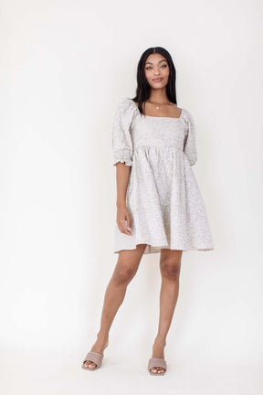 Embroidered Babydoll Dress, alternate, color, Taupe