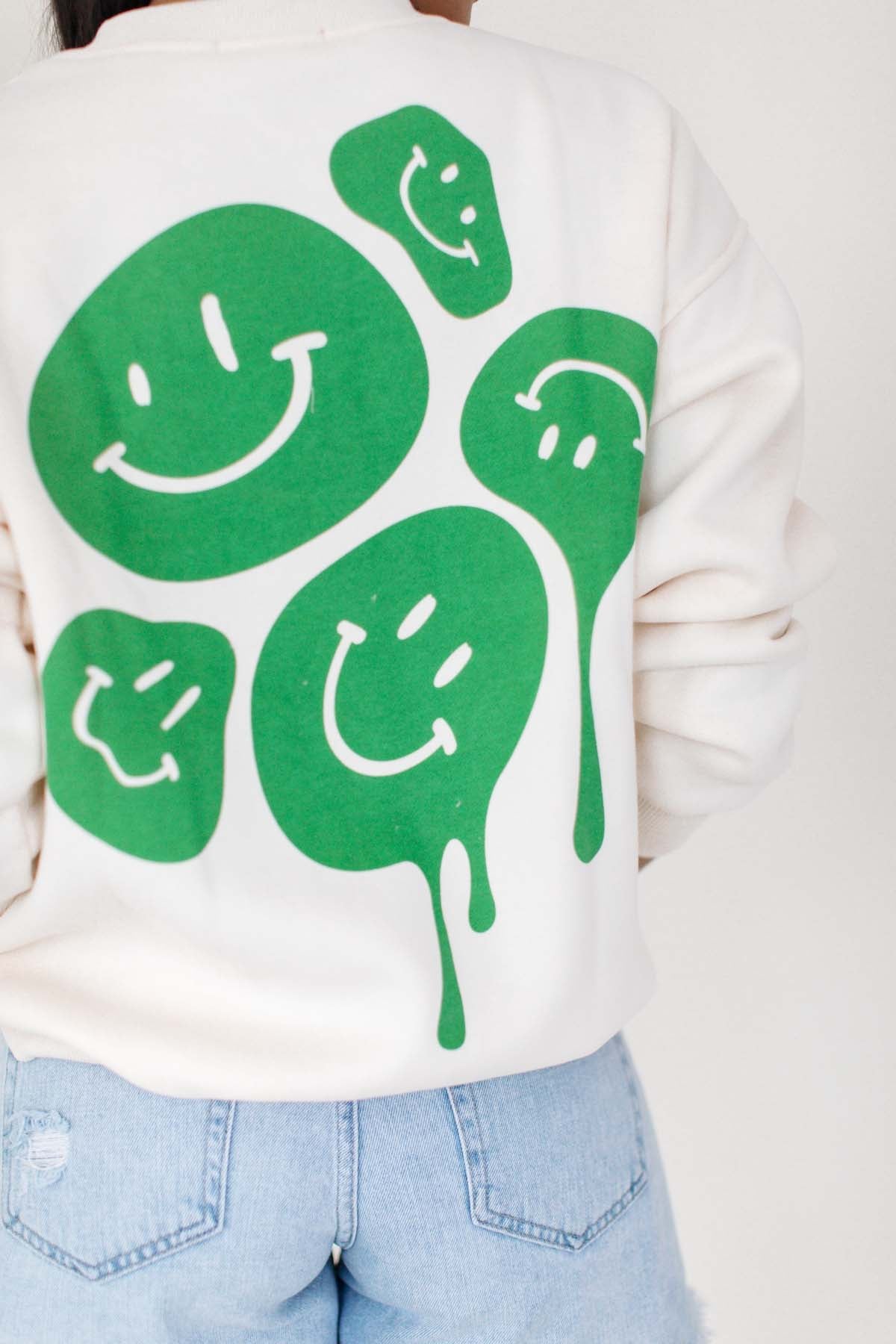 Kelly Green Smiley Sweatshirt, alternate, color, Ivory