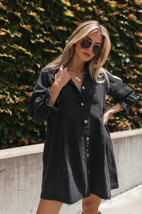 Presley Washed Black Button Down Dress, alternate, color, Washed Black