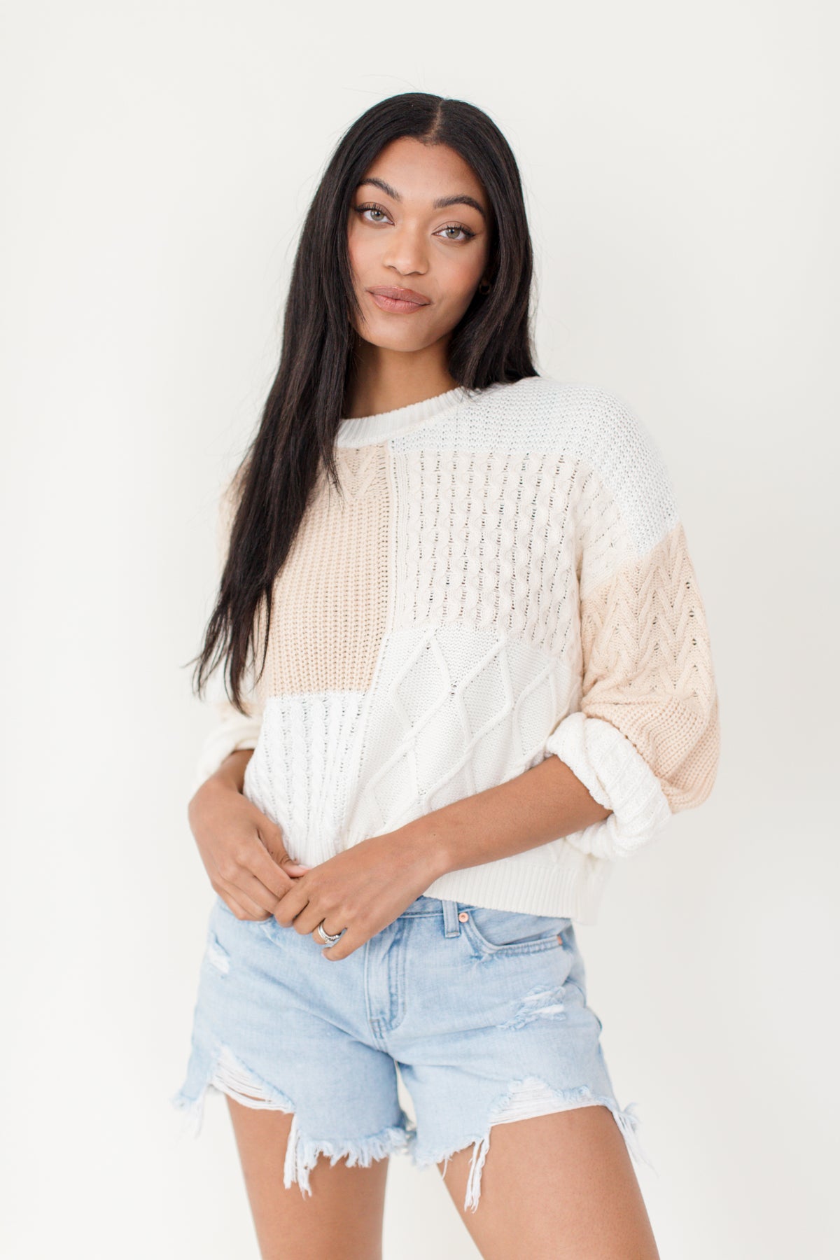 Mixed Up Lightweight Sweater, alternate, color, Cream Multi
