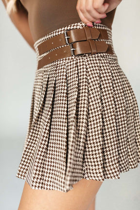Pleated Plaid Skirt, alternate, color, Tan