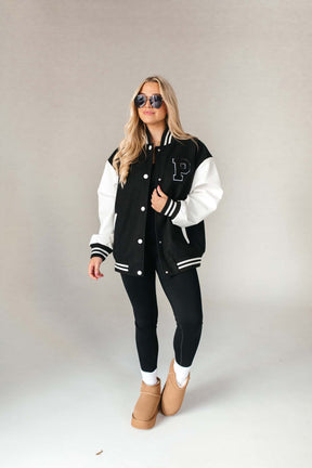 Postie Letterman Jacket, alternate, color, Black