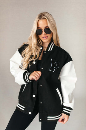 Postie Letterman Jacket, alternate, color, Black