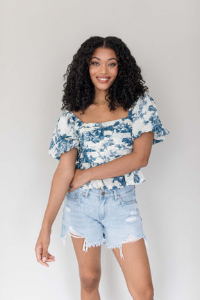 Krissy Floral Top, alternate, color, Blue