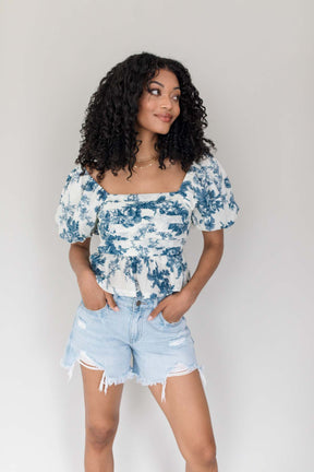 Krissy Floral Top, alternate, color, Blue