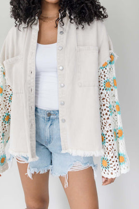 Crochet Sleeve Shacket, alternate, color, Taupe