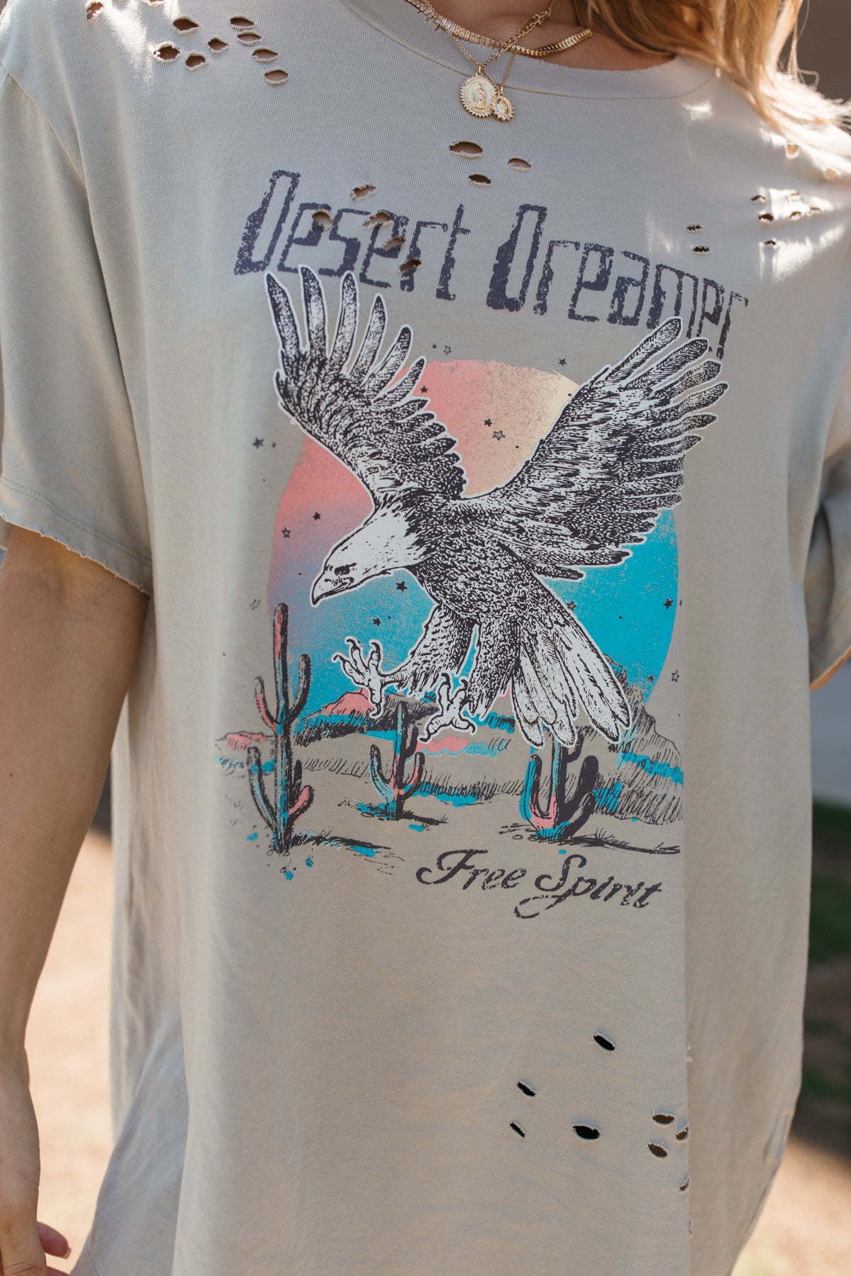 Desert Dreamer Distressed Khaki Graphic Tee, alternate, color, Khaki